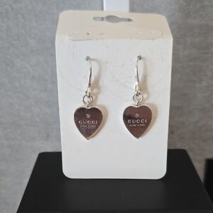 Gucci Sterling Silver Heart Shape Drop Earrings
